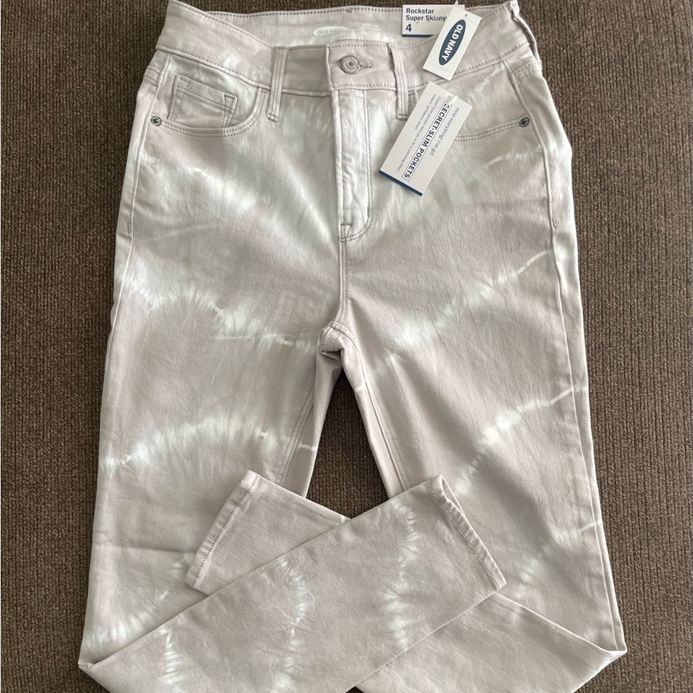 NWT Old Navy Rockstar Super Skinny Size 4 Gray/White Tie Dye Jeans